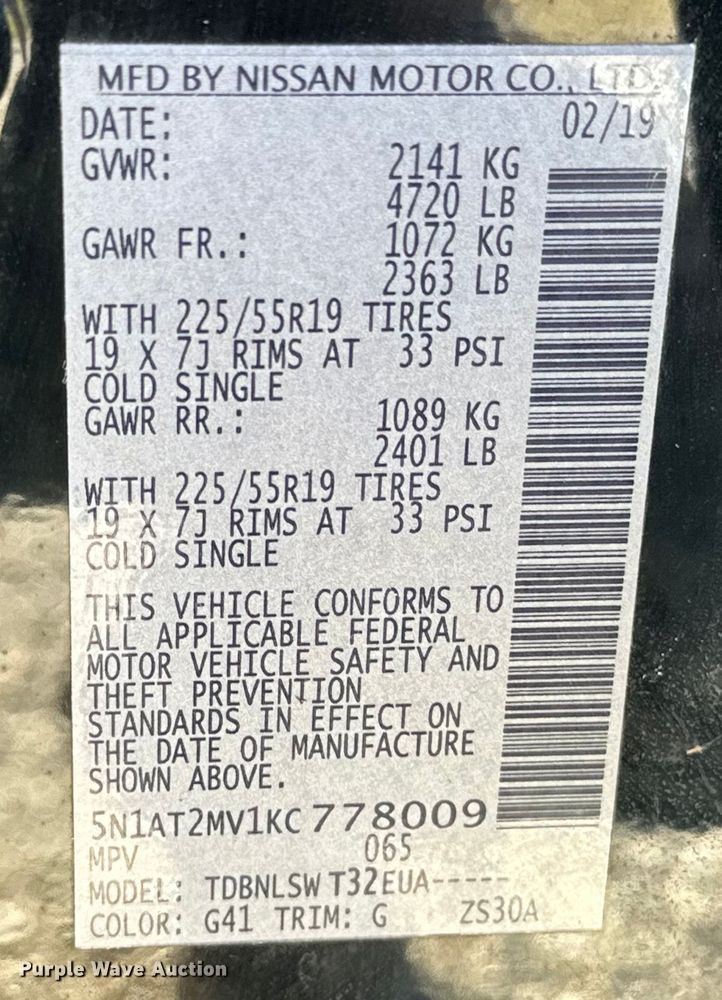image for item NR9975 2019 Nissan  Rogue  SL SUV