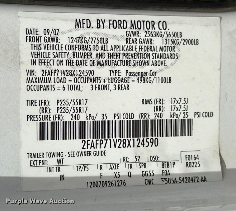 image for item NR9989 2008 Ford Crown Victoria  