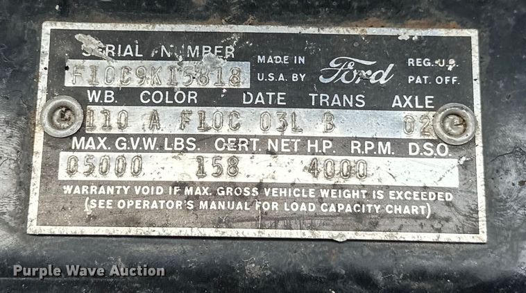 image for item NR9998 1959 Ford F100 pickup truck