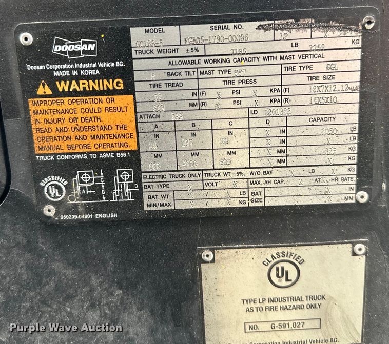 image for item NT9369 Doosan GC18S-5 forklift