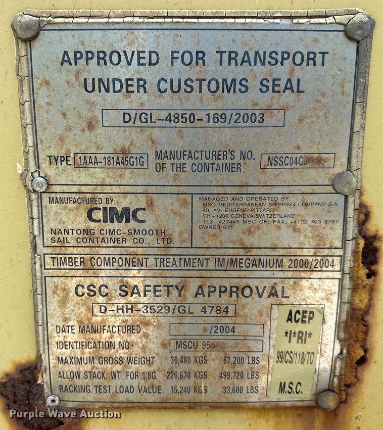 image for item NT9379 2004 CIMC 40' shipping container