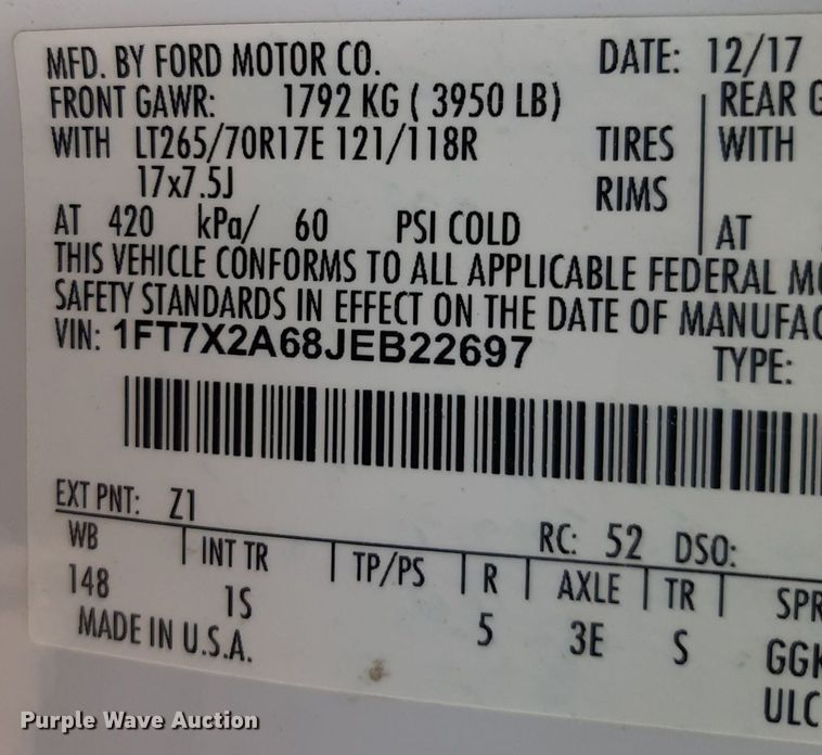 image for item NU9819 2018 Ford F250 Super Duty XL SuperCab pickup truck