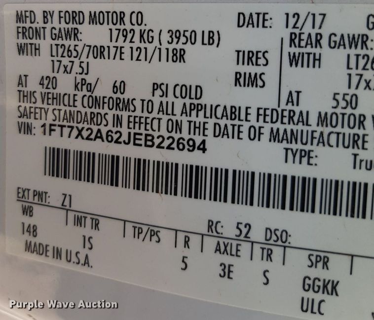 image for item NU9820 2018 Ford F250 Super Duty XL SuperCab pickup truck