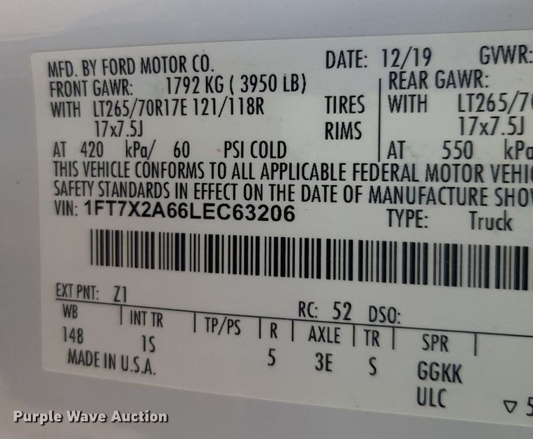 image for item NU9822 2020 Ford F250 Super Duty XL SuperCab pickup truck