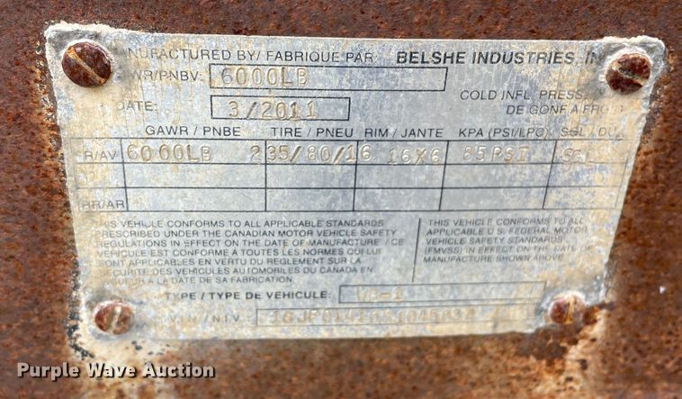 image for item OG9961 2011 Belshe  utility trailer