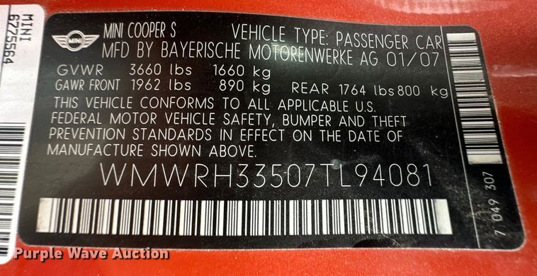 image for item OI9214 2007 Mini Cooper S convertible