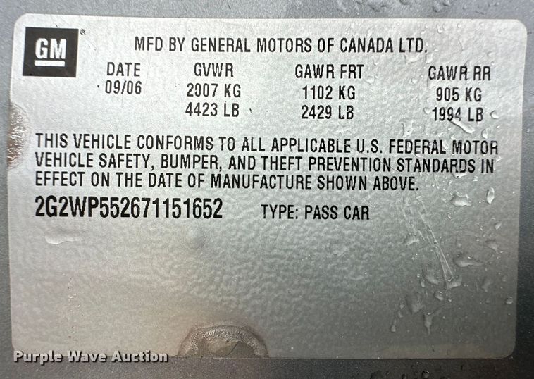 image for item OL9592 2007 Pontiac Grand Prix 