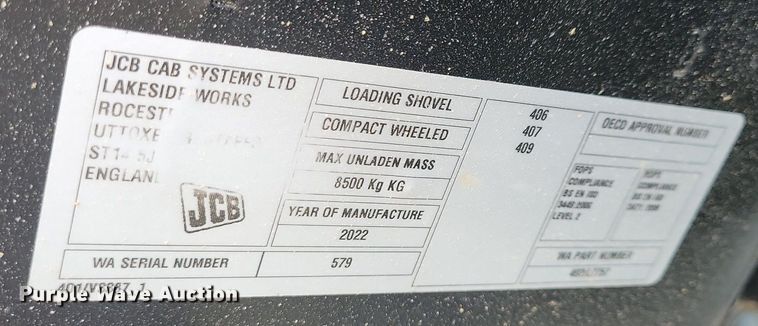 image for item DG0631 2022 JCB 407 wheel loader