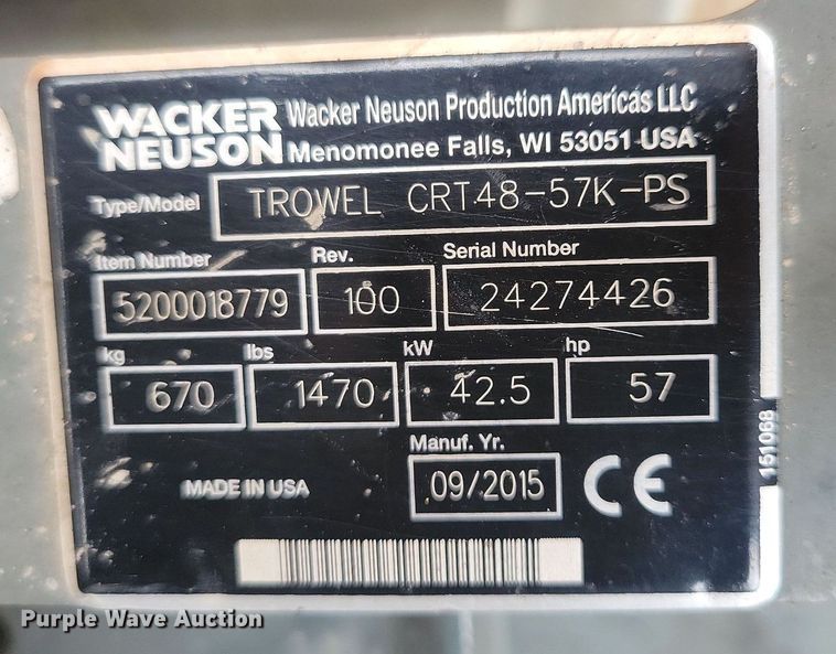 image for item DG0647 2015 Wacker Neuson CRT 48 DSS power trowel