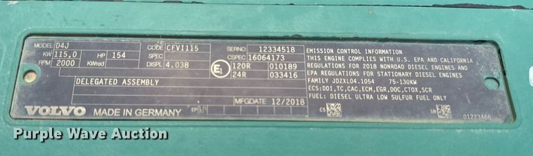 image for item DL4415 2019 Volvo EC200EL excavator