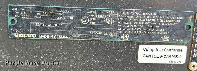 image for item DL4415 2019 Volvo EC200EL excavator