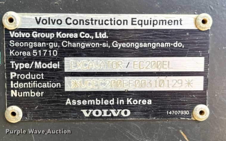 image for item DL4415 2019 Volvo EC200EL excavator