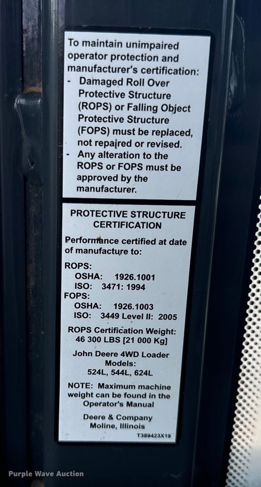 image for item DL4417 2019 John Deere 624L  wheel loader