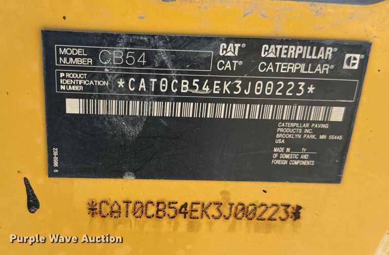 image for item DL4444 2015 Caterpillar  CB54 XW double drum vibratory roller