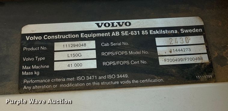 image for item DM7879 2012 Volvo  L150G wheel loader