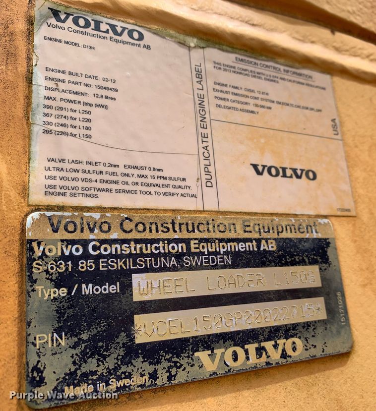 image for item DM7879 2012 Volvo  L150G wheel loader