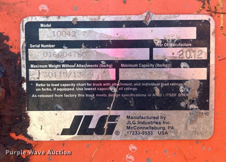 image for item DO6523 2012 JLG Skytrak 10042 telehandler