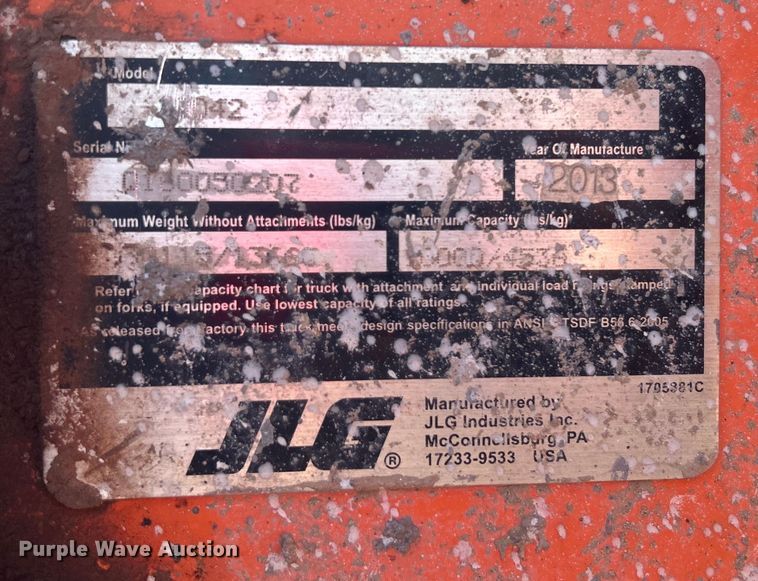 image for item DO6524 2013 JLG Skytrak 10042 telehandler