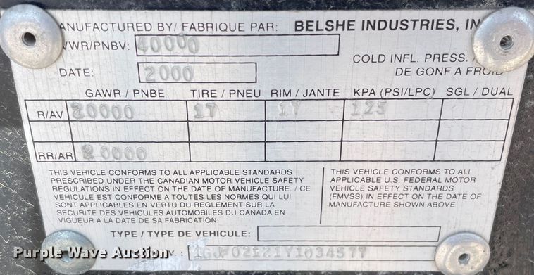image for item DV5749 2000 Belshe  equipment trailer