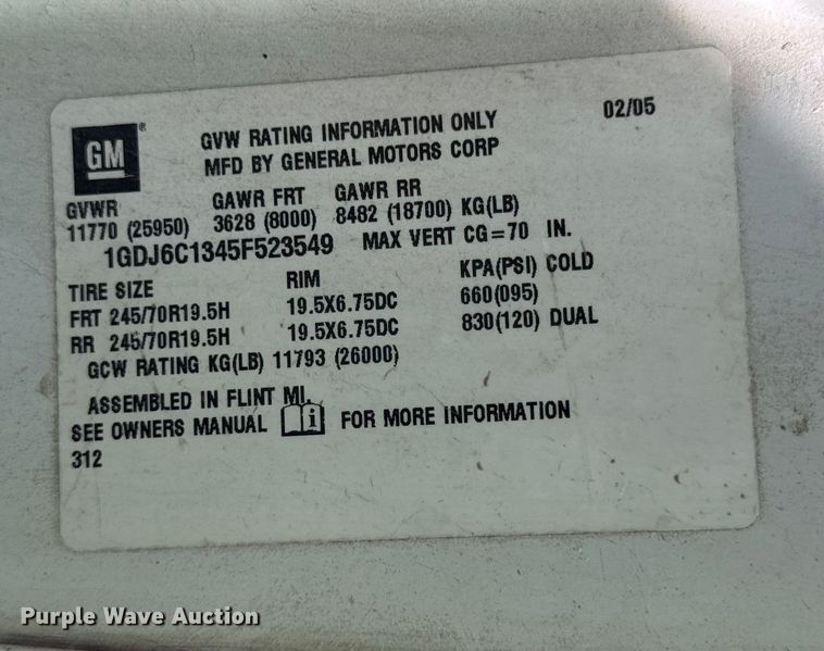 image for item DV5753 2005 GMC C6500 box truck