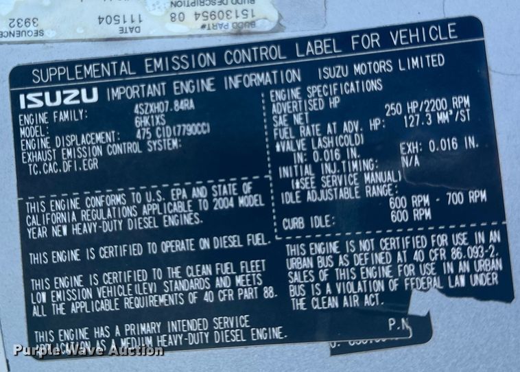 image for item DV5758 2005 GMC C7500 flatbed truck