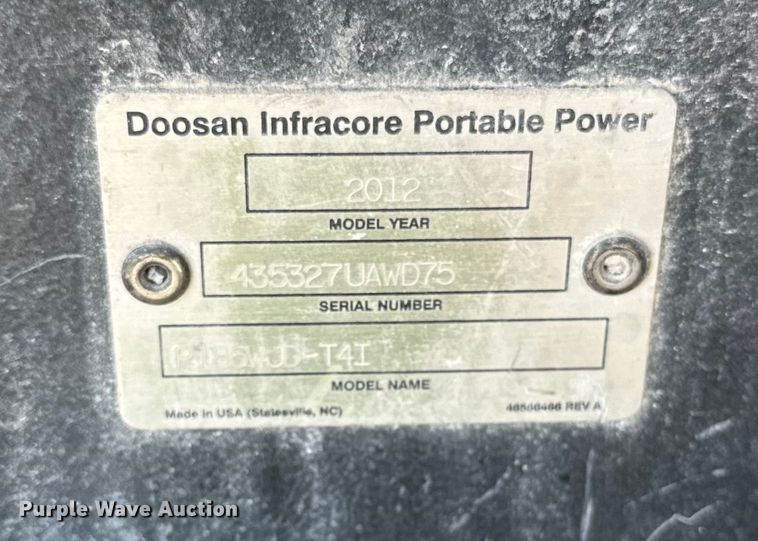 image for item DV5759 2012 Doosan P185WJD-T4I air compressor