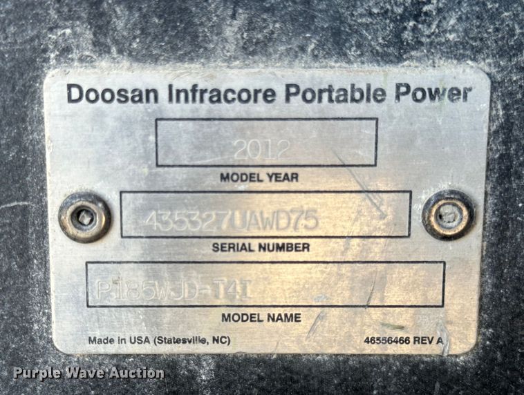 image for item DV5759 2012 Doosan P185WJD-T4I air compressor
