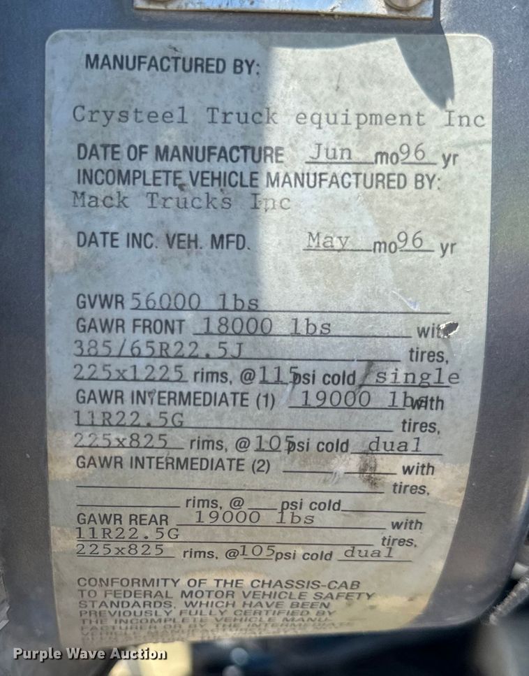 image for item DV5760 1999 Mack  RD690S dump truck