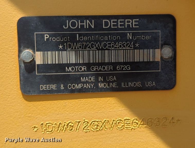 image for item DW5018 2012 John Deere 672G motor grader