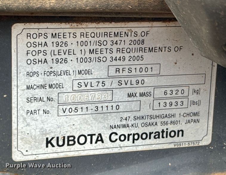 image for item DX0631 2013 Kubota SVL90-2 tracked skid steer loader