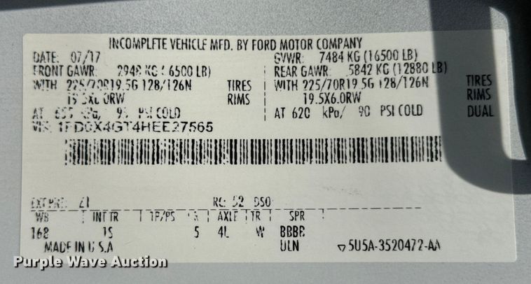 image for item DX0633 2017 Ford F450 Super Duty XL utility / service truck