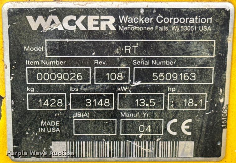 image for item DX0637 2004 Wacker Nueson RT trench compactor