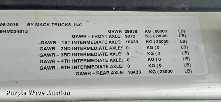 image for item DX0639 2017 Mack GU713 dump truck