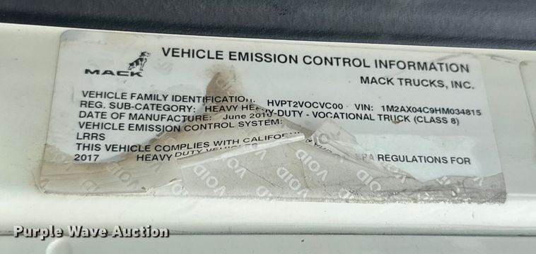 image for item DX0639 2017 Mack GU713 dump truck