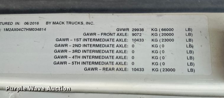 image for item DX0640 2017 Mack GU713 dump truck