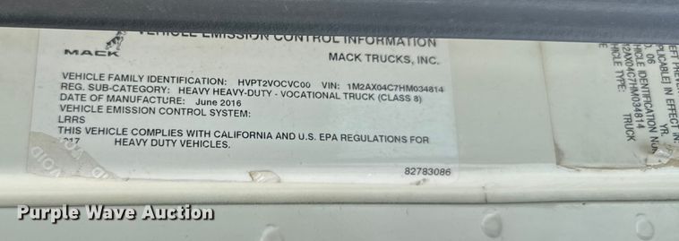 image for item DX0640 2017 Mack GU713 dump truck