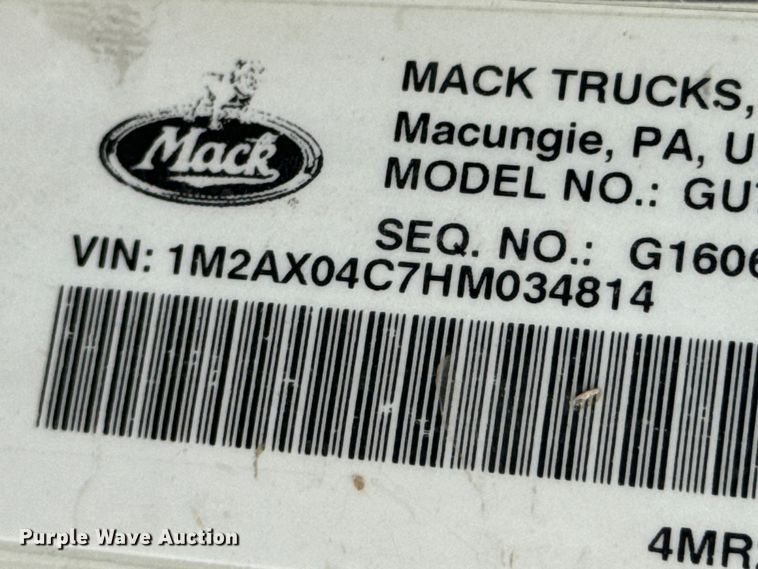 image for item DX0640 2017 Mack GU713 dump truck