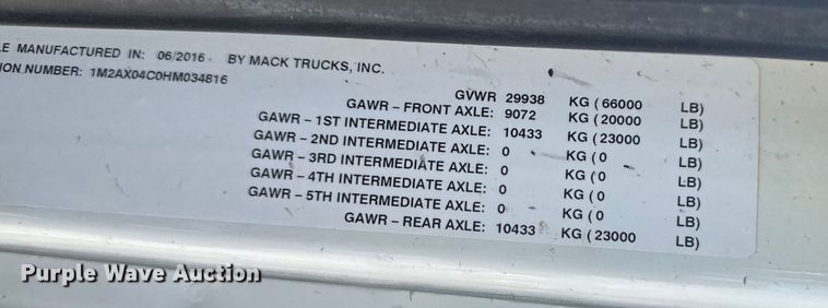 image for item DX0641 2017 Mack GU713 dump truck