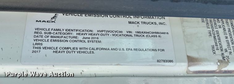 image for item DX0641 2017 Mack GU713 dump truck