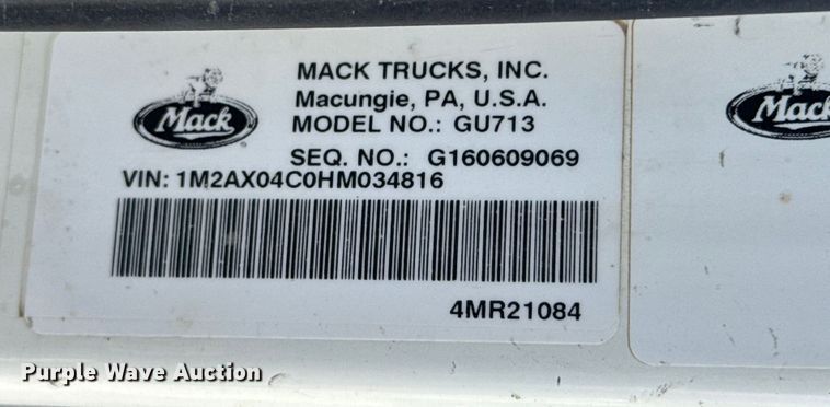 image for item DX0641 2017 Mack GU713 dump truck