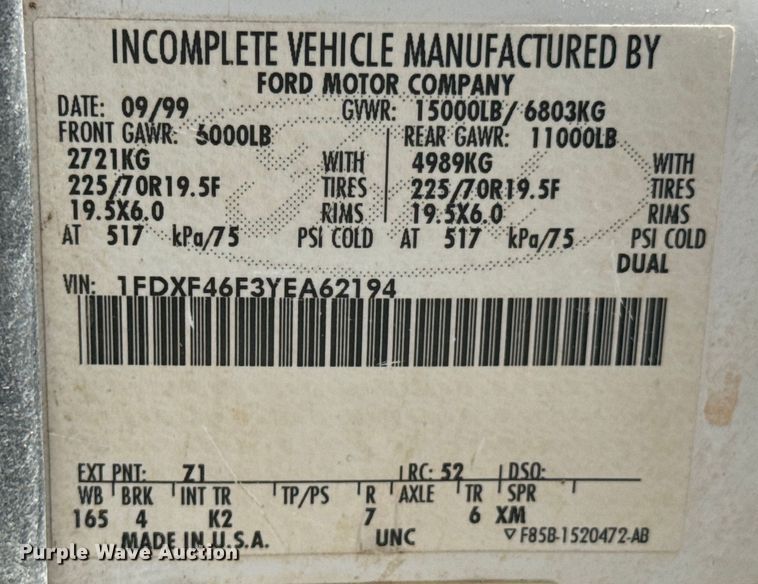 image for item DX0742 2000 Ford F450 Super Duty dump truck