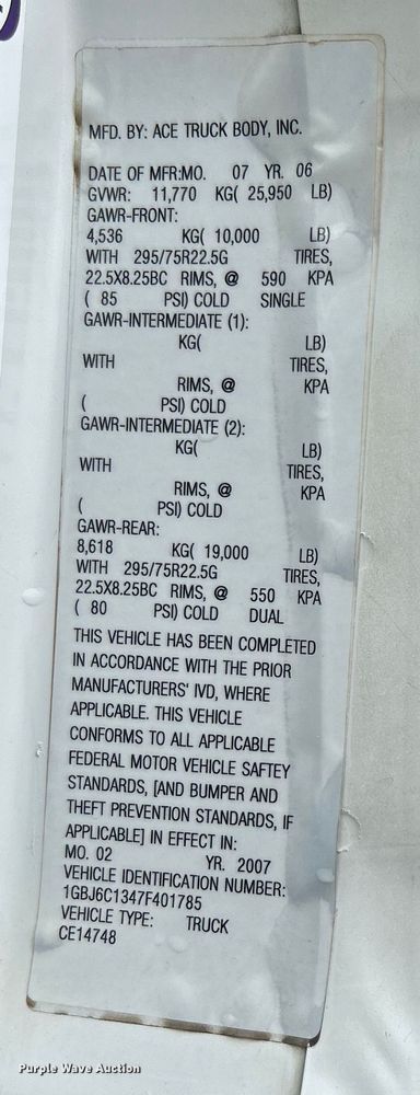 image for item EG1506 2007 Chevrolet  C6500 dump truck