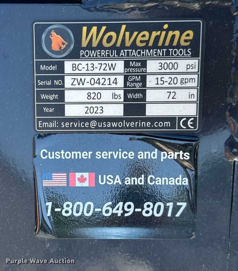 image for item EH6883 2023 Wolverine BC-13-72W skid steer rotary mower