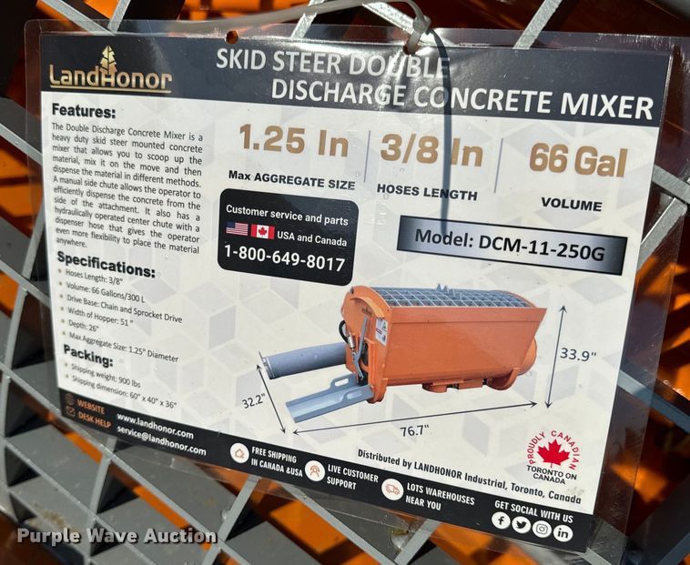 image for item EH6911 LandHonor DCM-11-250G skid steer concrete mixer