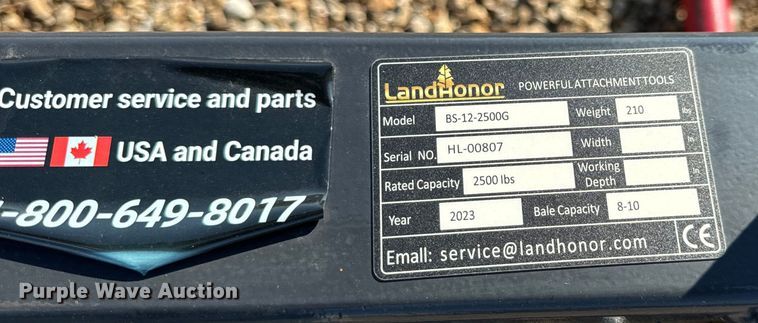 image for item EH6913 2023 LandHonor BS-12-2500G skid steer bale spear