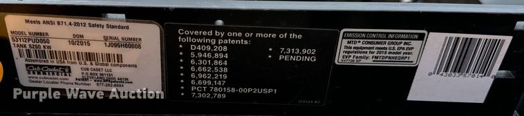 image for item EH6956 2015 Cub Cadet Tank SZ60 ZTR lawn mower