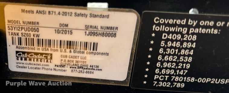 image for item EH6956 2015 Cub Cadet Tank SZ60 ZTR lawn mower