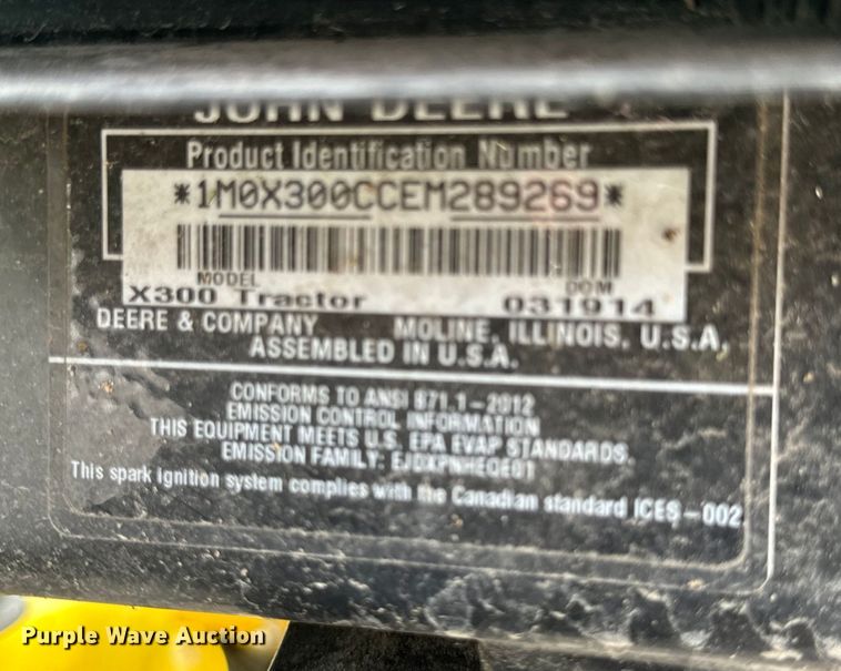 image for item EH6957 John Deere X300 lawn mower