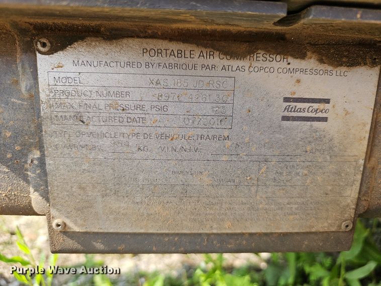 image for item EJ5514 2010 Atlas Copco XAS185JDRSC air compressor