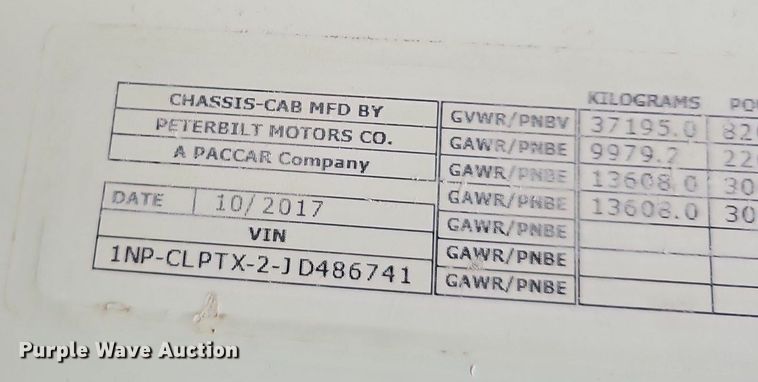 image for item EJ5622 2018 Peterbilt  567 dump truck